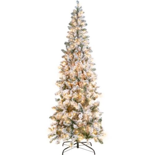 9' Pre-Lit Snow Flocked Artificial Pencil Christmas Tree - Lot 677