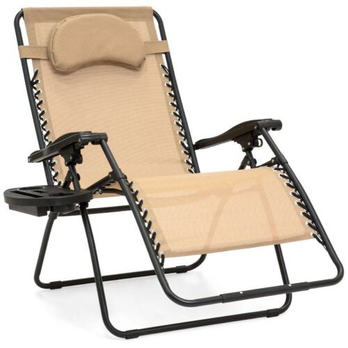 Oversized Reclining Zero Gravity Chair Lounger w/ Cup Holder, Pillow - Lot 1132