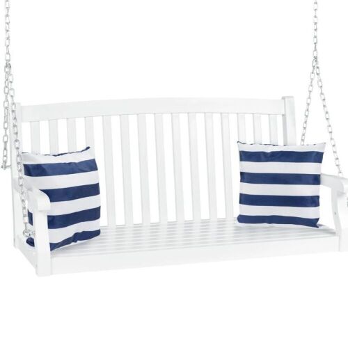 Wooden Curved Back Hanging Porch Swing Bench w/ Mounting Chains - 48in - Lot 1142