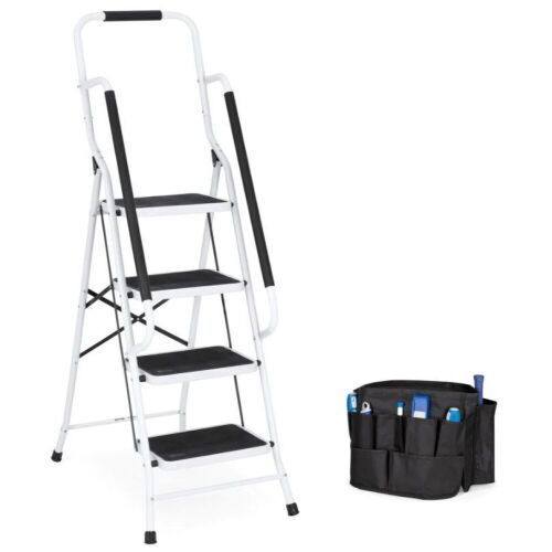 4-Step Portable Folding Ladder w/ Handrails, Attachable Tool Bag - Lot 238
