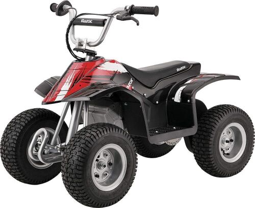 Razor 24V Electric 4-Wheeler ATV, Twist-Grip Variable-Speed Acceleration Control, Hand-Operated Disc Brake, 12" Knobby Air-Filled Tires - Missing Hardware for Handlebars - Lot 104