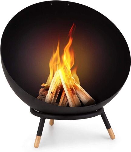 BLUMFELDT Fireball - Fire Bowl, Tilting Fireplace, Diameter: 23.6", Solid and Sturdy 0.1" Steel Fire Bowl, Usable Horizontally and Diagonally, Designed in Berlin, Includes Rain Cover, Black/Wood  - Lot 889