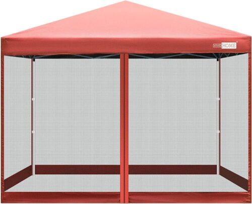 VIVOHOME 210D Oxford Outdoor Easy Pop Up Canopy Screen Party Tent with Mesh Side Walls, Red, 10' x 10'  - Lot 546