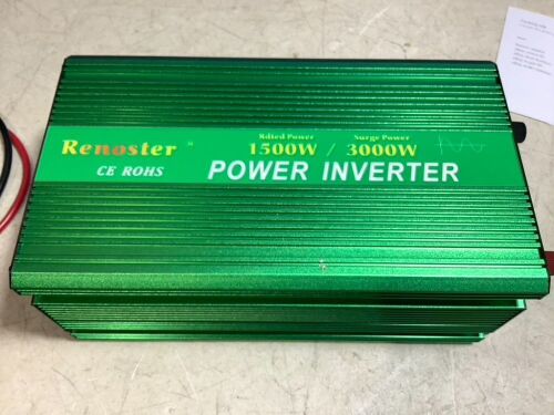 Renoster Power Inverter 1500W 3000 Watt Pure Sine Wave 12V dc to 110V120V ac LCD - Lot 493