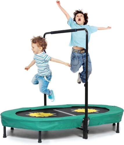 Doufit Indoor Double Trampoline with Adjustable Handle, Holds up to 220 Lbs  - Lot 313