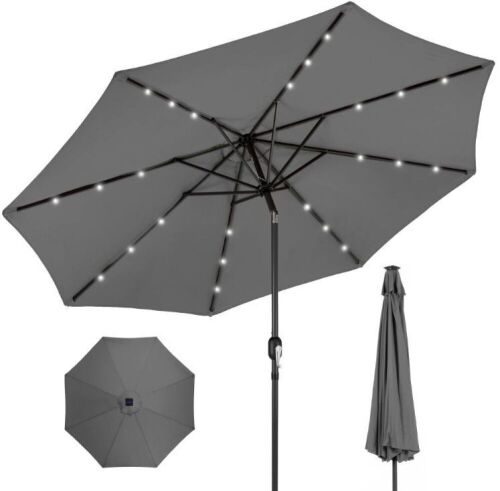 Solar LED Lighted Patio Umbrella w/ Tilt Adjustment, UV-Resistance - 10ft - Lot 322