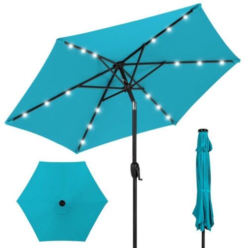 Outdoor Solar Patio Umbrella w/ Push Button Tilt, Crank Lift - 7.5ft - Lot 342
