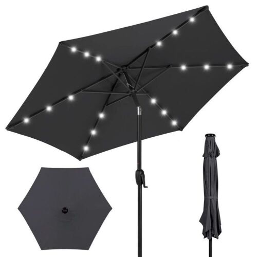 Outdoor Solar Patio Umbrella w/ Push Button Tilt, Crank Lift - 7.5ft - Lot 688
