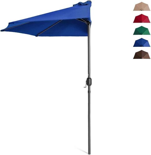 Half Patio Umbrella w/ 5 Ribs, Crank - 9ft - Lot 727