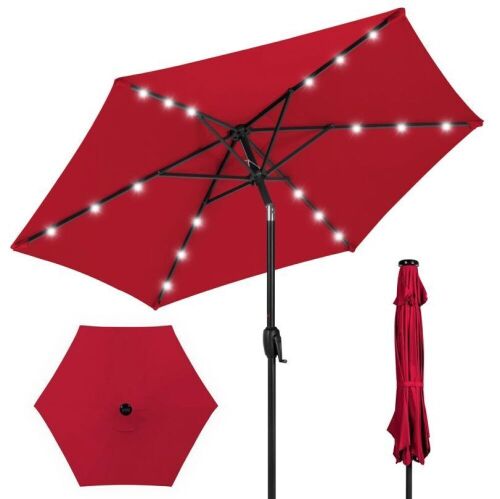 Outdoor Solar Patio Umbrella w/ Push Button Tilt, Crank Lift - 7.5ft - Lot 739