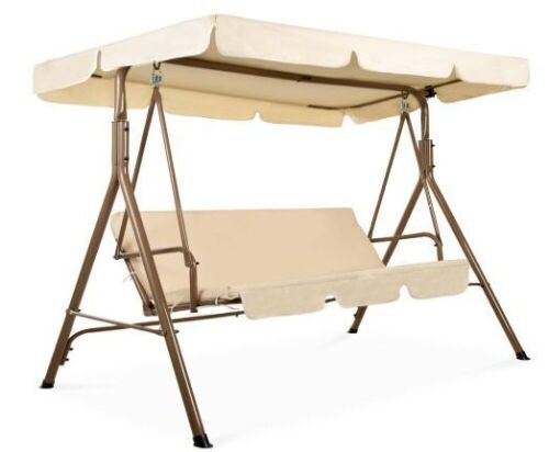 2-Person Metal Patio Swing with Beige Cushion - Lot 782