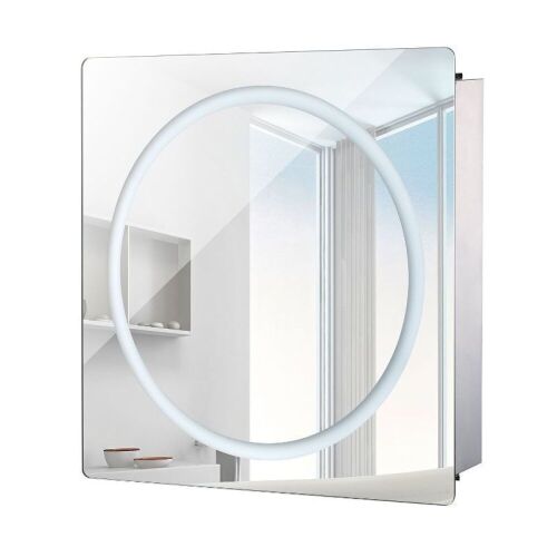 HomCom Vertical 28" LED Illuminated Bathroom Sliding Wall Mirror Medicine Cabinet - Ring LEDs - Lot 311