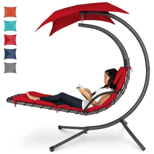 Hanging Curved Chaise Lounge Chair w/ Built-In Pillow, Removable Canopy - Lot 530