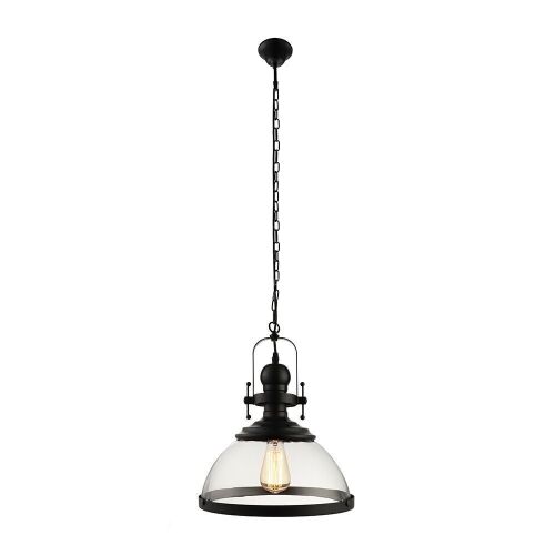 Industrial Pendant Light with 12" Glass Shade, Black - Lot 829