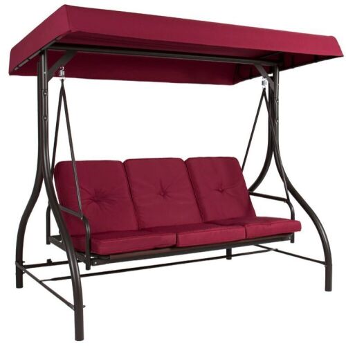 3-Seat Outdoor Canopy Swing Glider Furniture w/ Converting Flatbed Backrest - Lot 28