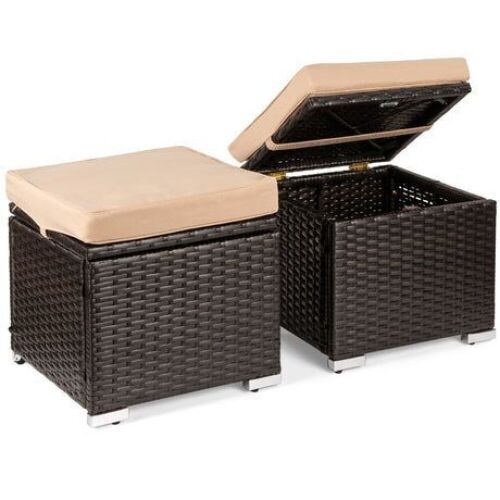 Set of 2 Wicker Ottomans, Multipurpose w/ Removable Cushions, Steel Frame - Lot 811