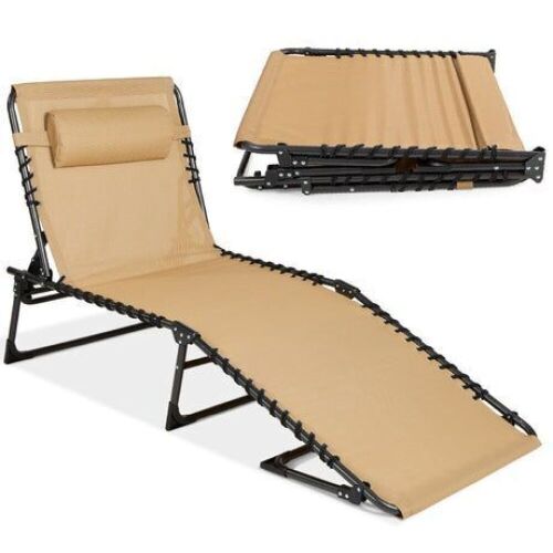 Portable Patio Chaise Lounge Chair Outdoor Recliner w/ Pillow - Lot 219