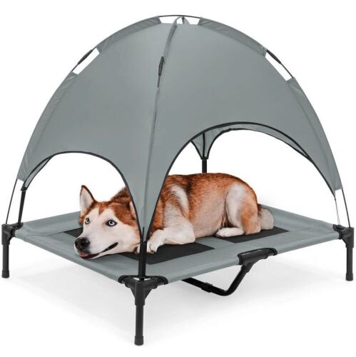 36in Outdoor Raised Cooling Pet Dog Bed w/ Canopy, Travel Bag - Lot 946