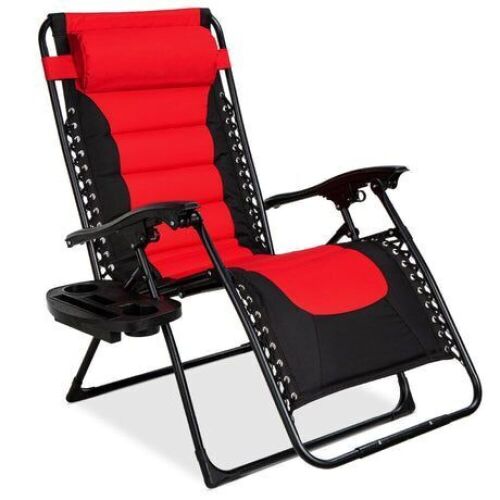 Oversized Padded Zero Gravity Chair, Folding Recliner w/ Headrest, Side Tray - Lot 1004