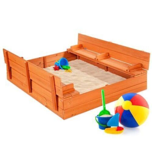 Kids Cedar Sandbox w/ Sand Screen, 2 Benches - 47x47in - Lot 1026
