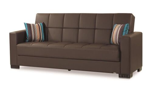 Armada Sofa Bed with Under Seat Storage and Leatherette Upholstery, Brown  - Lot 35