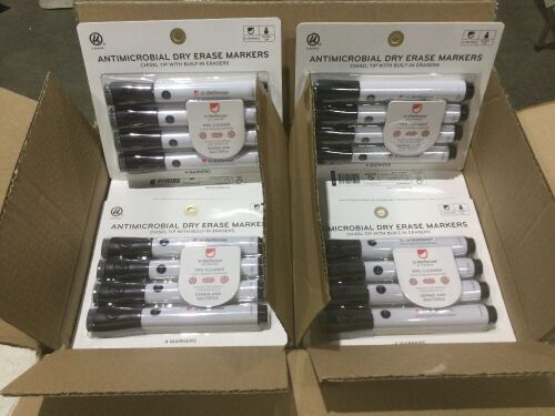 Case of (24) Antimicrobial Dry Erase Markers, Chisel Tip, Eraser, 4 Pk  - Lot 706