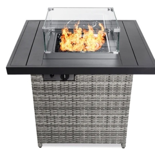 32in Fire Pit Table 50,000 BTU Wicker Propane w/ Wind Guard, Cover,NEW - Lot 46