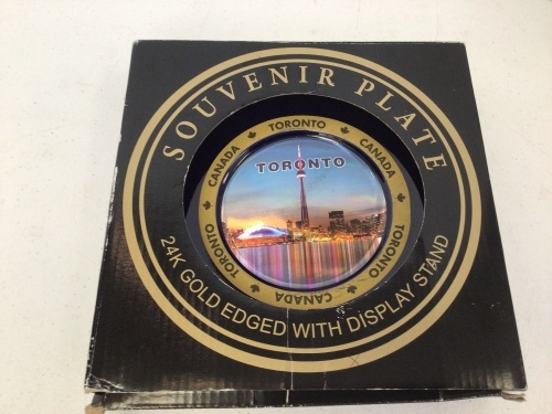 Souvenier Plate of Toronto Canada Plate 24k Gold Plated Edge with Display Stand, Appears New - Lot 25