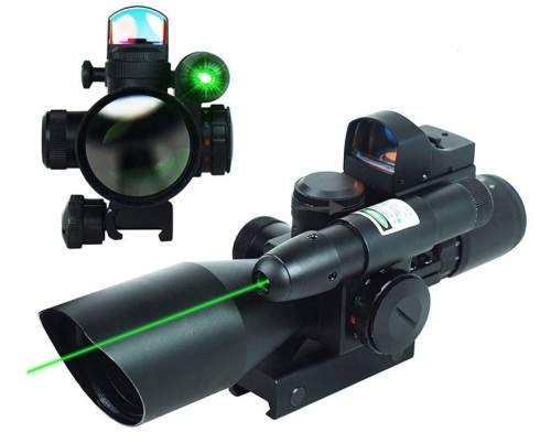 UUQ 2.5-10x40 Clarity+ Combo Rifle Scope Dual Illuminated Mil-dot W/Green Laser and Mini Reflex 3 MOA Red Dot Sight - Lot 97