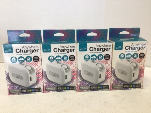 Lot of 4 iLive Anywhere Charger with Dual USB Ports, New in Box - Lot 110
