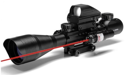 UUQ 4-12X50 Rifle Scope Red &Green Illuminated Range Finder Reticle W/RED Laser Sight and 4 Tactical Holographic Dot Reflex Sight, E-Commerce Return - Lot 111