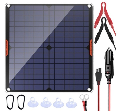 POWISER 20W 12V Solar Panel Car Battery Charger Portable Waterproof Power Trickle Battery Charger & Maintainer for Car Boat Automotive RV with Cigarette Lighter Plug & Alligator Clip, Appears New, Untested - Lot 112