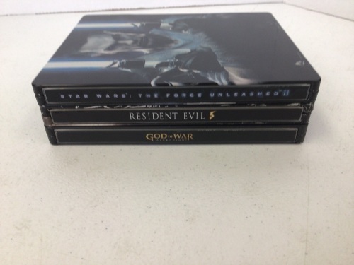 Lot of 3 PS3 Steelbook Games, Star Wars The Force Unleashed II, Resident Evil 5, and God of War Ascennion, E-Commerce Return - Lot 161