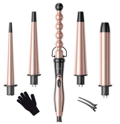 BESTOPE Curling Iron Curling Wand Set 5 in 1 Interchangeable Ceramic Barrels(0.35" to 1.25") Instant Heat Up Hair Wand Hair Curler Set for All Hairstyle, Include Glove and 2 Hair Clips, E-Commerce Return, Untested - Lot 253