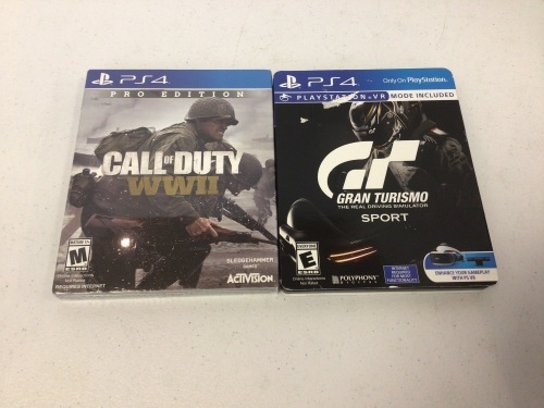 Lot of 2 PS4 Steelbook Games,  Call of Duty WWII, and Gran Turismo Sport, Appears New - Lot 312