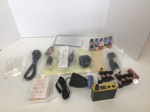 Dragonhawk Complete Tattoo Kit 2 Machine Gun 10 Color Inks Power Supply, E-Commerce Return, Appears New - Lot 408