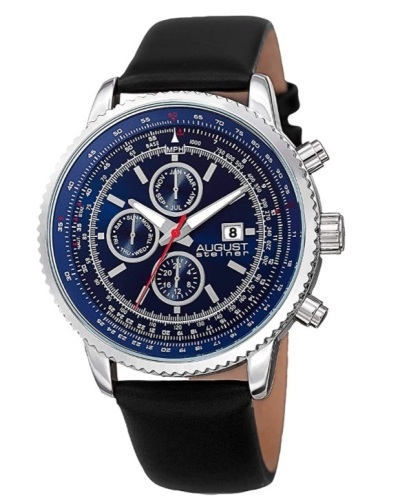 August Steiner Men's Multifunction Watch - 3 Subdials with Inner Tachymeter Scale and Date Window On Genuine Leather Strap - AS8189, E-commerce Return - Lot 429
