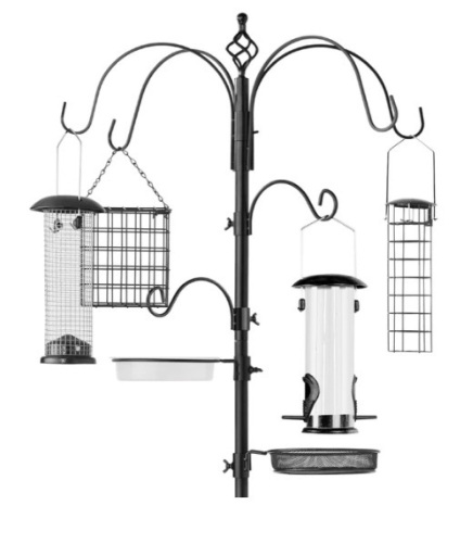 Bird Feeding Station, 6-Hook Steel Multi-Feeder Stand w/ 4 Feeders - 89in, Appears New - Lot 153