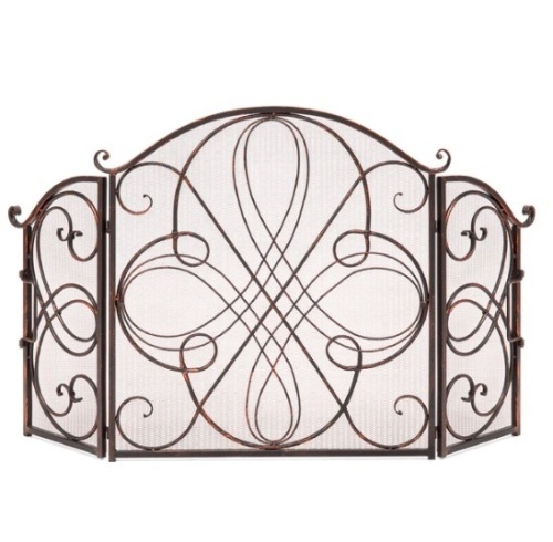 3-Panel Wrought Iron Metal Fireplace Screen Cover w/ Scroll Design - 55x33in, Appears New - Lot 233