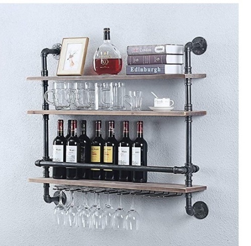 Industrial Pipe Shelf Wine Rack Wall Mounted, Appears New - Lot 243
