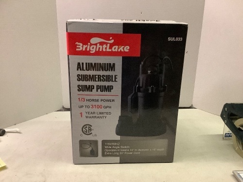Brightlake Aluminum Submersible Sump Pump, Untested, Appears New - Lot 320