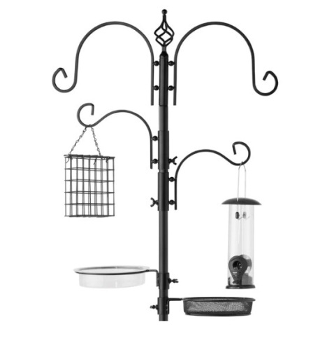 4-Hook Bird Feeding Station, Steel Feeder Stand w/ 2 Bird Feeders - 91in, Appears New - Lot 340