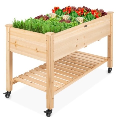 Mobile Raised Garden Bed Elevated Wood Planter w/ Wheels, Storage Shelf, Appears New - Lot 341