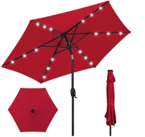 Outdoor Solar Patio Umbrella w/ Push Button Tilt, Crank Lift - 7.5ft, Appears New - Lot 343