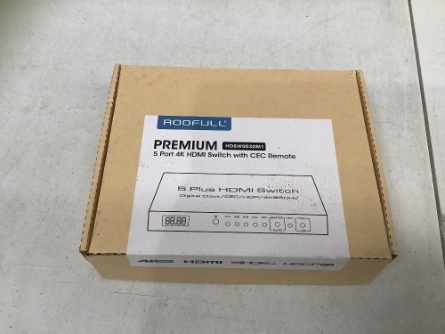 Roofull 5 Port HDMI Switch, Untested, E-Comm Return - Lot 417