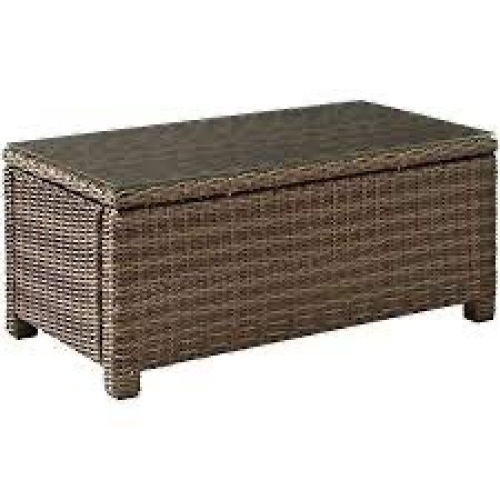 Crosley Furniture Kiawah Outdoor Wicker Table with Glass Top - Brown - Lot 1711