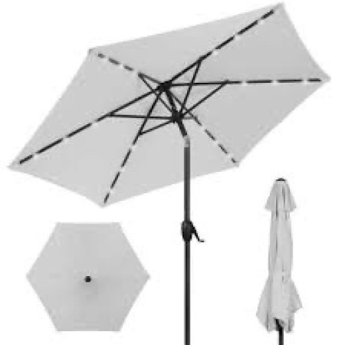 Outdoor Solar Patio Umbrella w/ Push Button Tilt, Crank Lift - 7.5ft - Lot 1737
