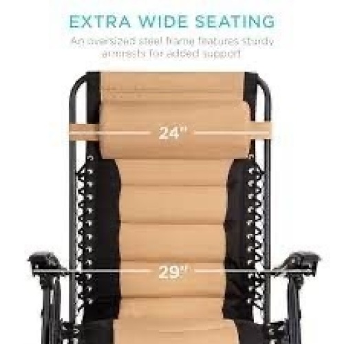 Oversized Padded Zero Gravity Chair, Folding Recliner w/ Headrest, Side Tray - Lot 1738