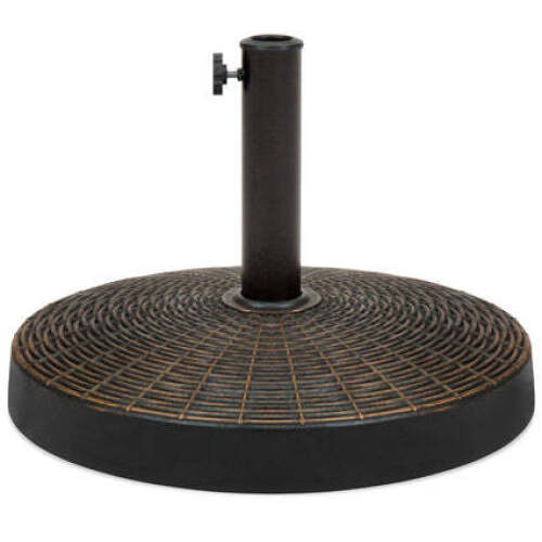 55lb Round Wicker Style Patio Umbrella Stand w/ Blackened Bronze Finish - Lot 1766