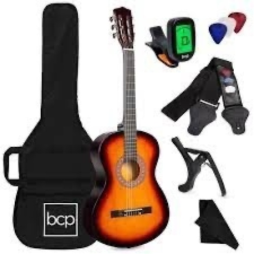 Beginner Acoustic Guitar Set w/ Case, Strap, Digital Tuner, Strings - 38in - Lot 1832